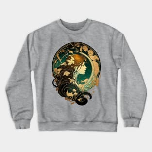 Girl With Fall Autumn Leaves In Her Hair Art Nouveau Graphic Crewneck Sweatshirt